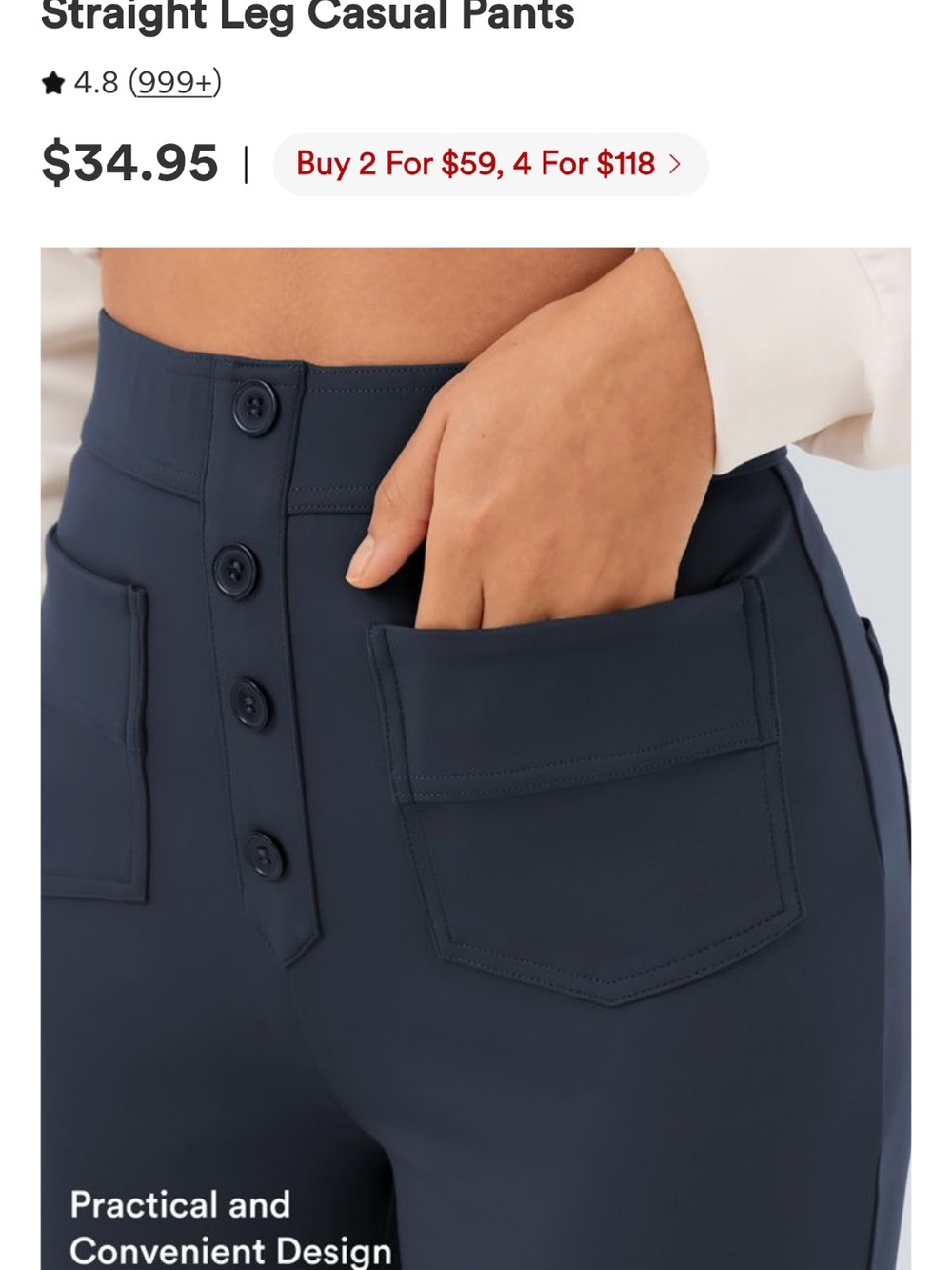 High-Rise Straight-Leg Pants - Navy - Picture 3 of 4